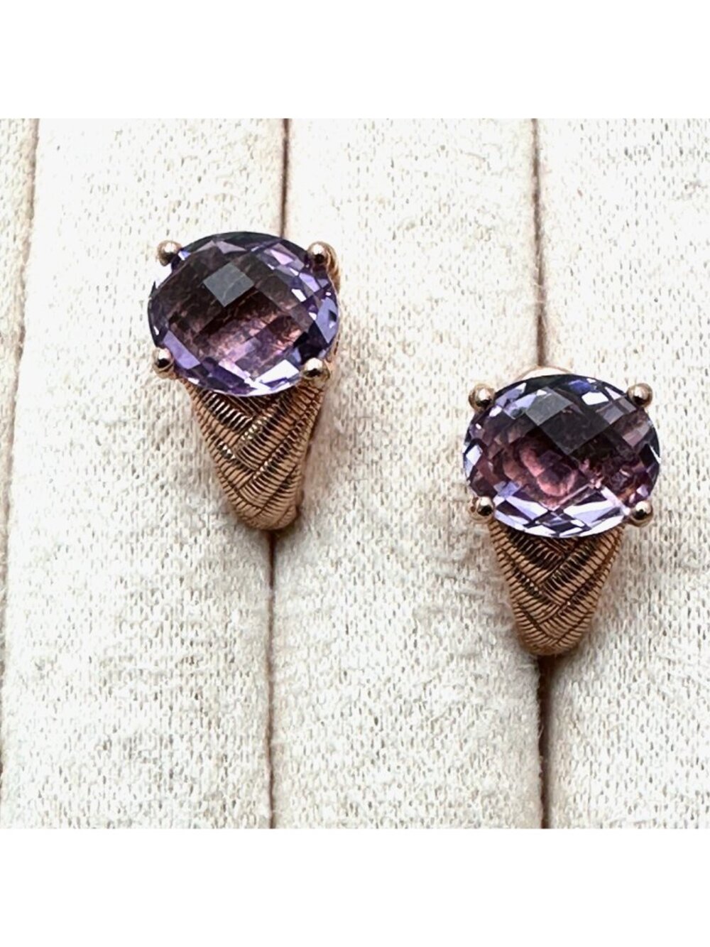 Judith Ripka Pierced Earrings Amethyst Rose Gold Plated Sterling Silver - Picture 5 of 8
